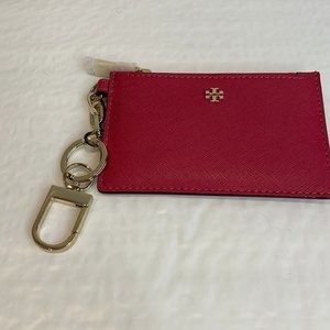 Tory Burch Womens Dark Rose Leather Lightweight Keychain Card Holder Wallet OS